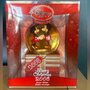 Disney Store Mickey Minnie Mouse Snow Globe Christmas Holiday Theme Park 2008